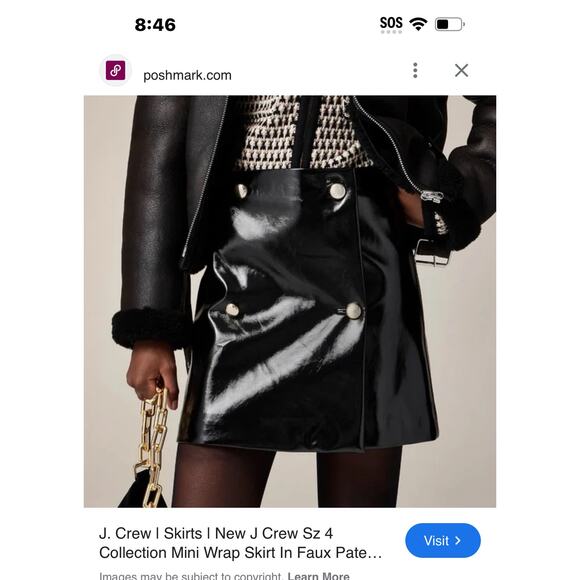 J.CREW Black Collection Mini Wrap Skirt in Faux Patent Leather Size 6 NWT - Picture 6 of 10